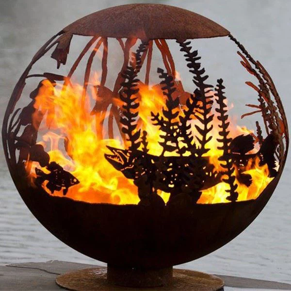 3D Cut Corten Steel Sphere Firepit